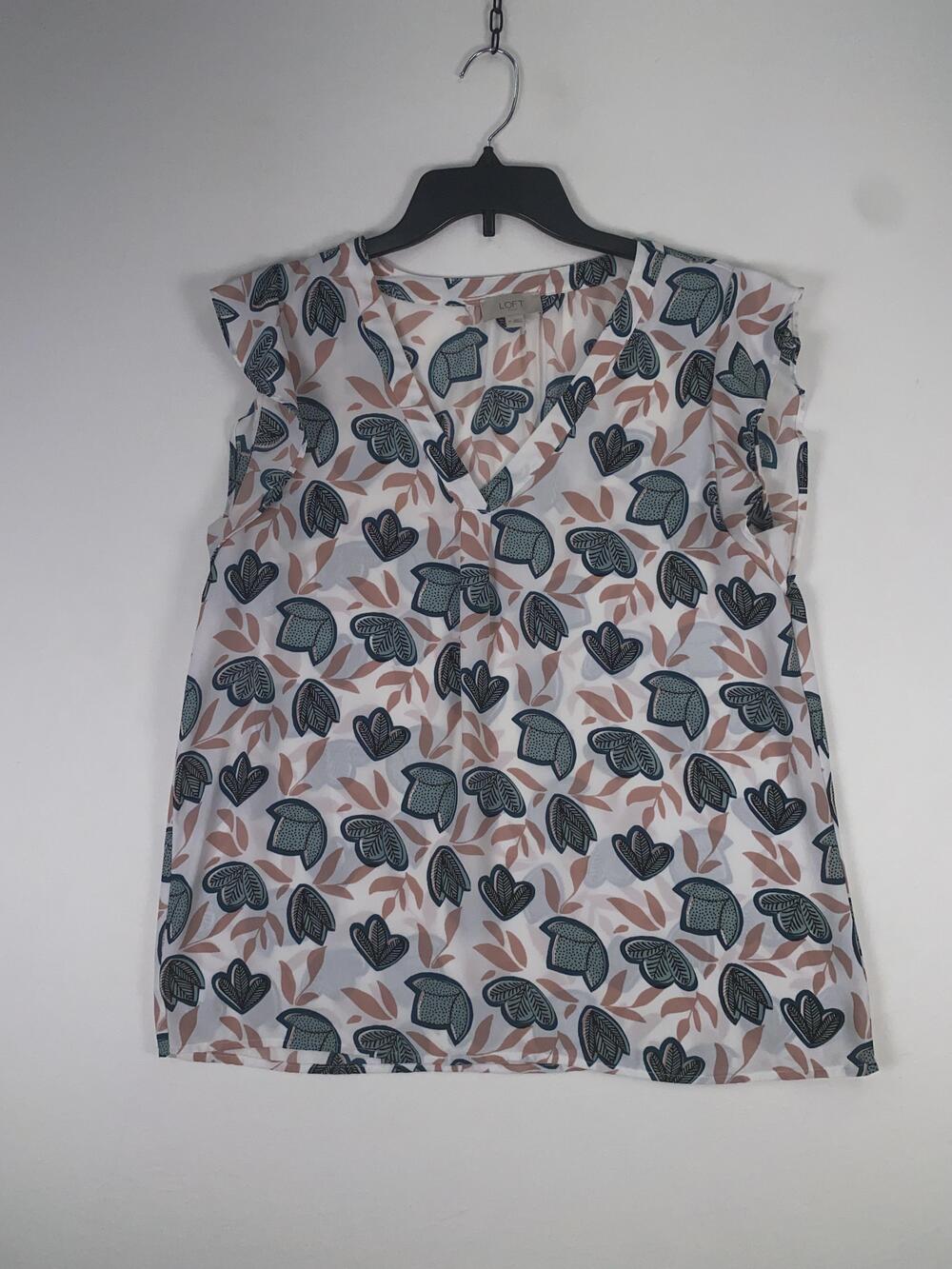 LOFT Outlet Blouse Womens Medium Multicolor Floral Flutter Sleeve V Neck Top